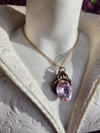 Handcrafted Bronze Pendant with Light Pink Crystal – Romantic Vintage Jewelry